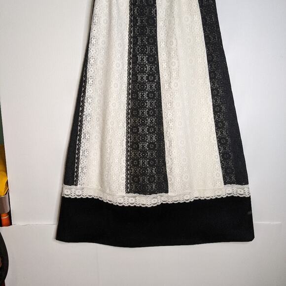 Tumbleweeds 70's VTG Maxi Skirt White Black Lace Black Velvet Hem Boho Western - Picture 8 of 11